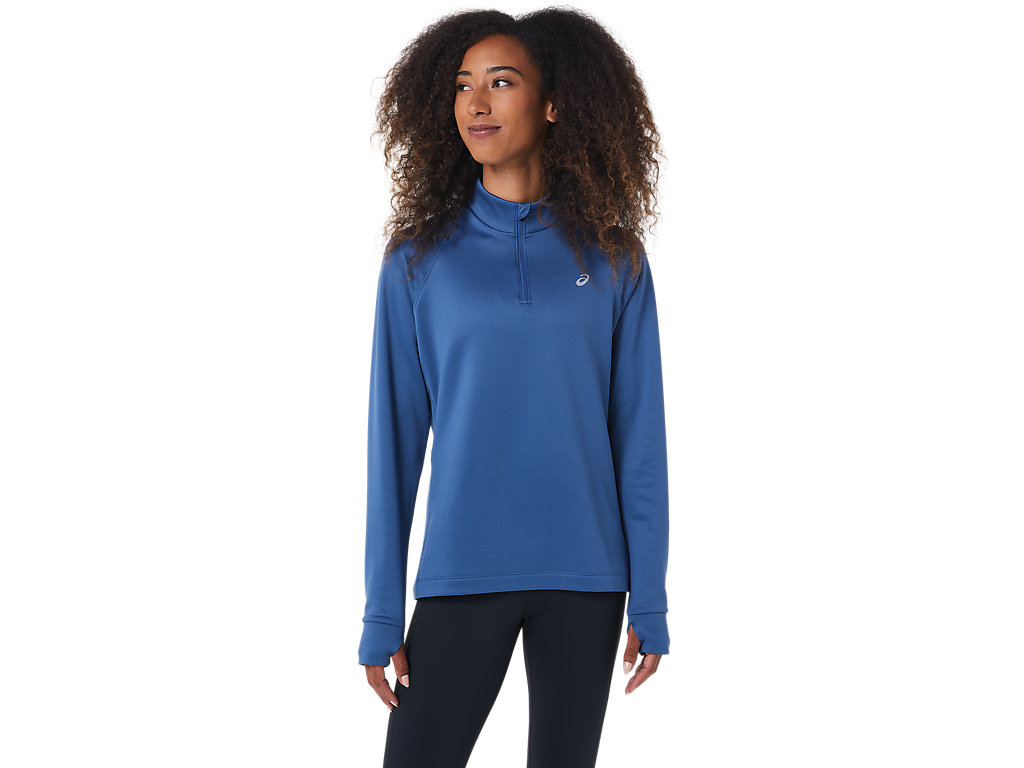 Women's Asics Thermopolis 1/4 Zip T Shirts Dark Grey | 5637-DKVZF