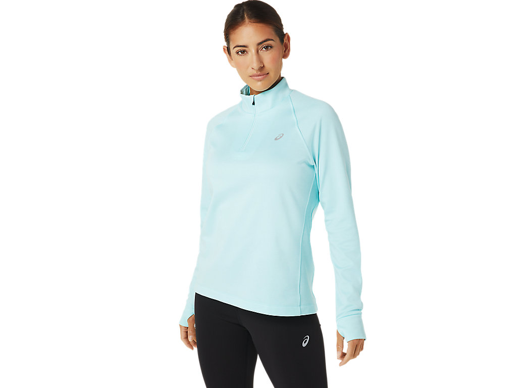 Women's Asics Thermopolis 1/4 Zip T Shirts Blue | 9175-XROCF