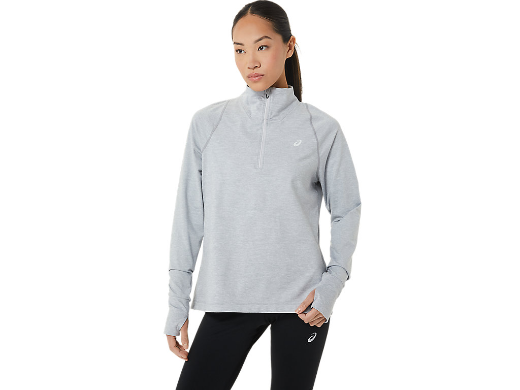 Women's Asics Thermopolis Half Zip T Shirts Light Grey | 3971-FNEAZ