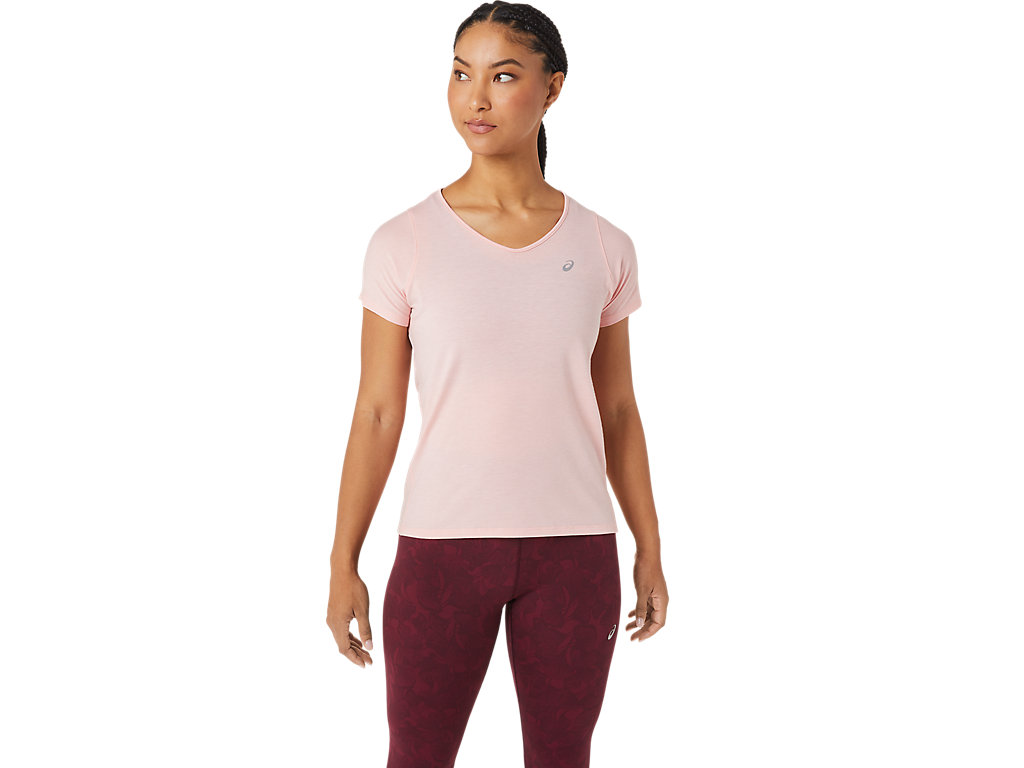 Women's Asics V-Neck Sleeve T Shirts Rose | 0718-YCMSD