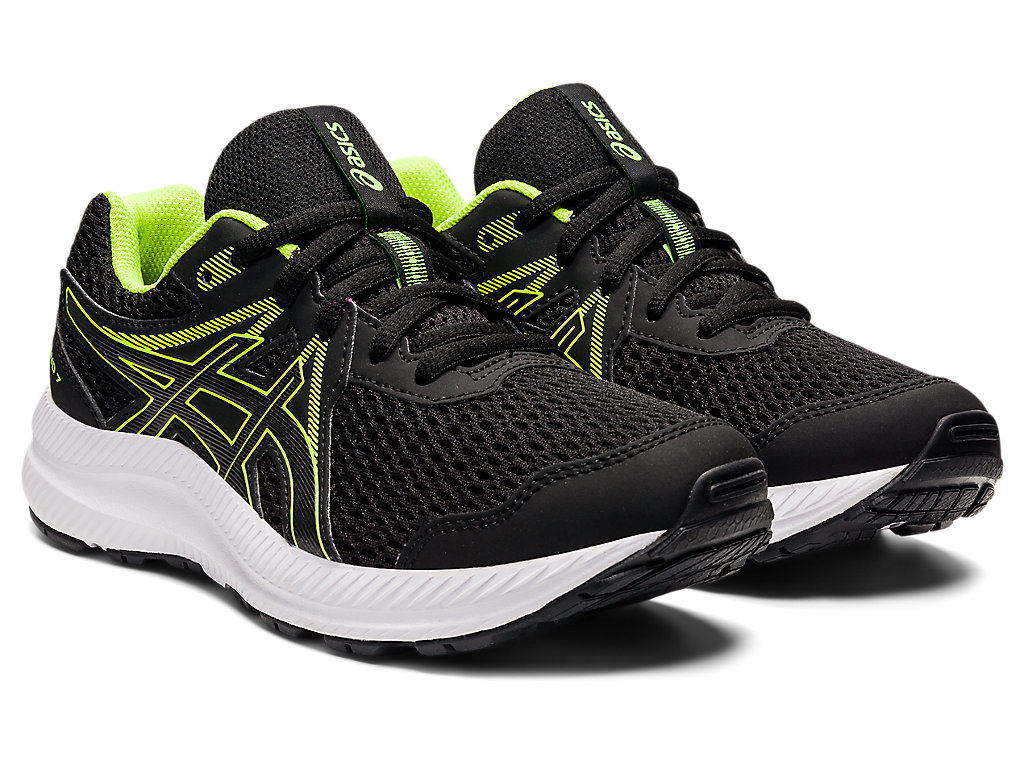 Kids' Asics Contend 7 Grade School Running Shoes Black / Green | 8754-RLKPD