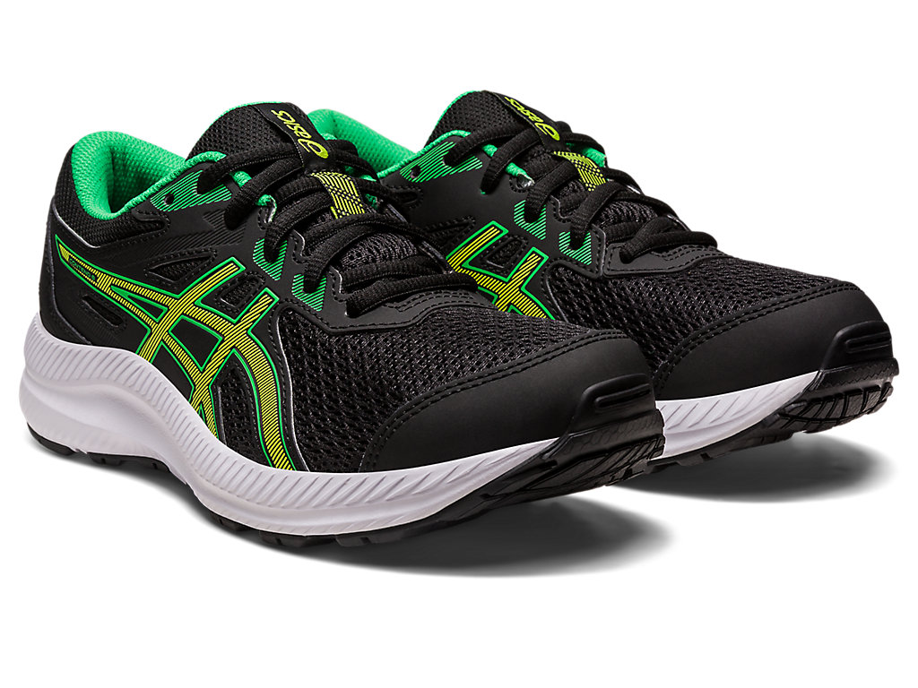 Kids' Asics Contend 8 Grade School Running Shoes Black / Light Green | 3624-HIQYM