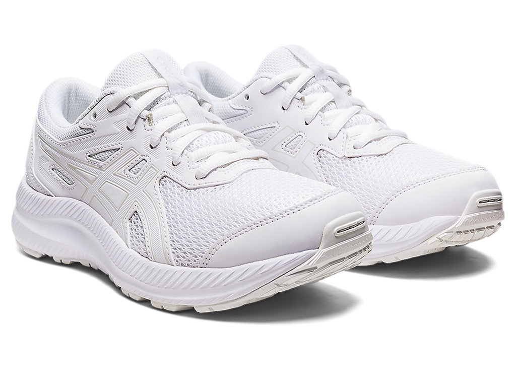 Kids' Asics Contend 8 Grade School Running Shoes White / White | 7504-ULGOJ