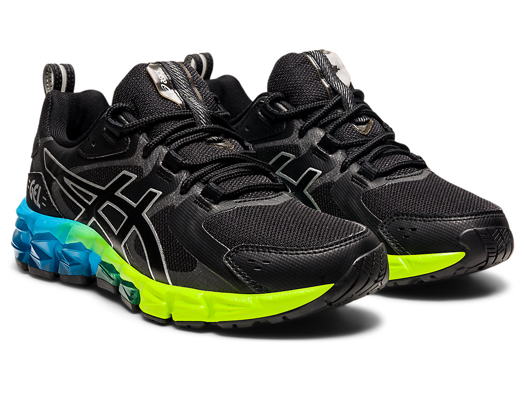 Kids' Asics Gel-Quantum 180 6 Grade School Sneakers Black / Blue | 3820-FXZYR