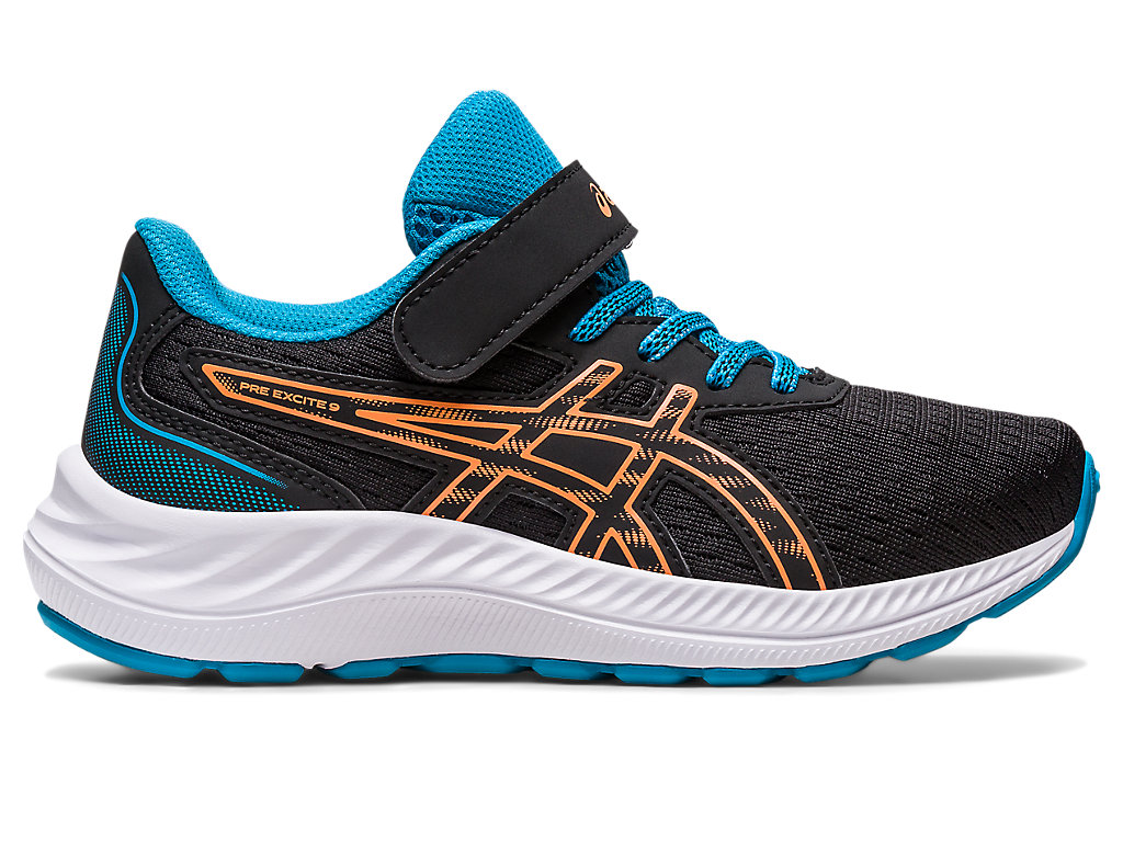 Kids\' Asics Pre Excite 9 Pre-School Running Shoes Black / Orange Coral | 2458-PITEC