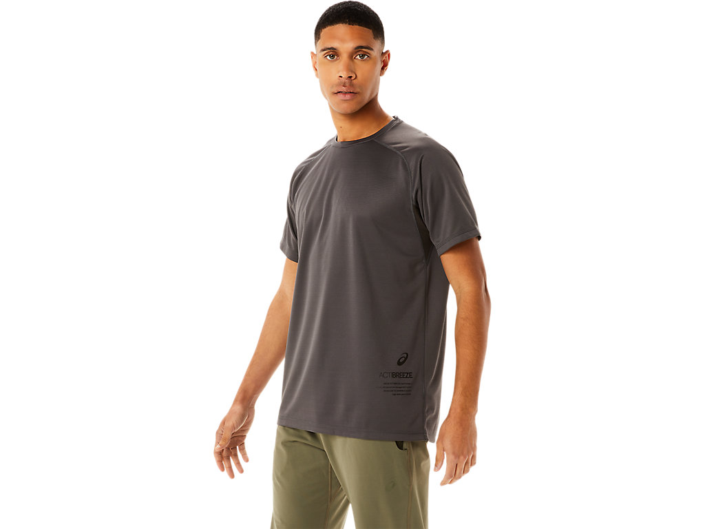 Men's Asics Active Sleeve T Shirts Obsidian Grey | 9675-MEQTG