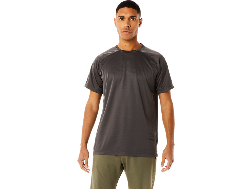 Men\'s Asics Active Sleeve T Shirts Obsidian Grey | 9675-MEQTG