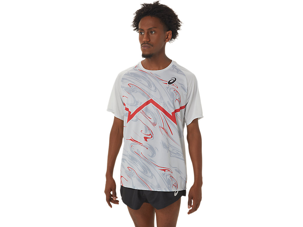 Men\'s Asics Cj-Line Light Sleeve T Shirts Grey / Red | 9647-BDSJN