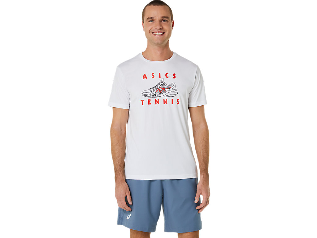 Men\'s Asics Court Shoes Graphic Tee T Shirts White | 6045-EGYTK