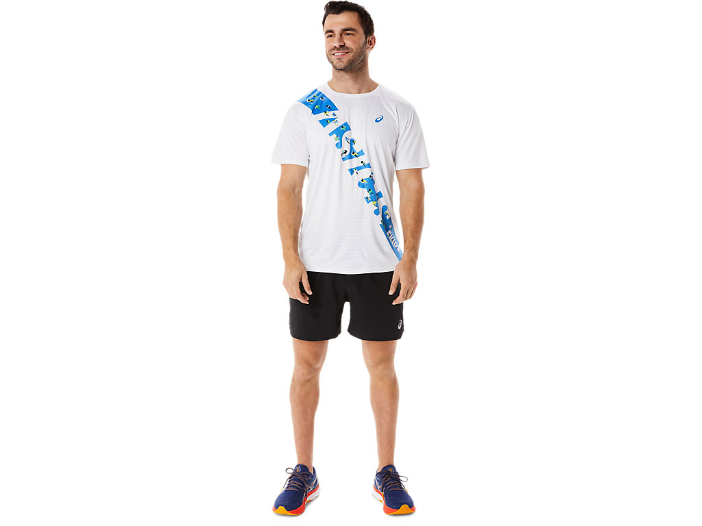 Men's Asics Ekiden Sleeve T Shirts White / Blue | 4516-RIGAJ