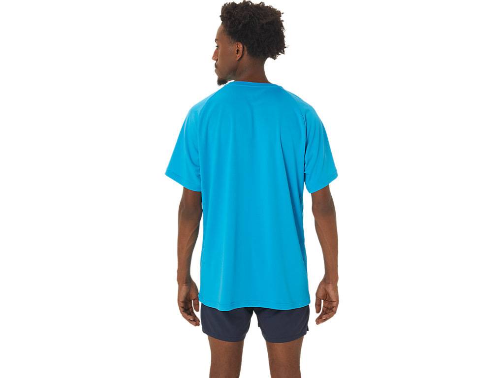 Men's Asics Finish Line Graphic Sleeve T Shirts Blue | 2976-KNZWB