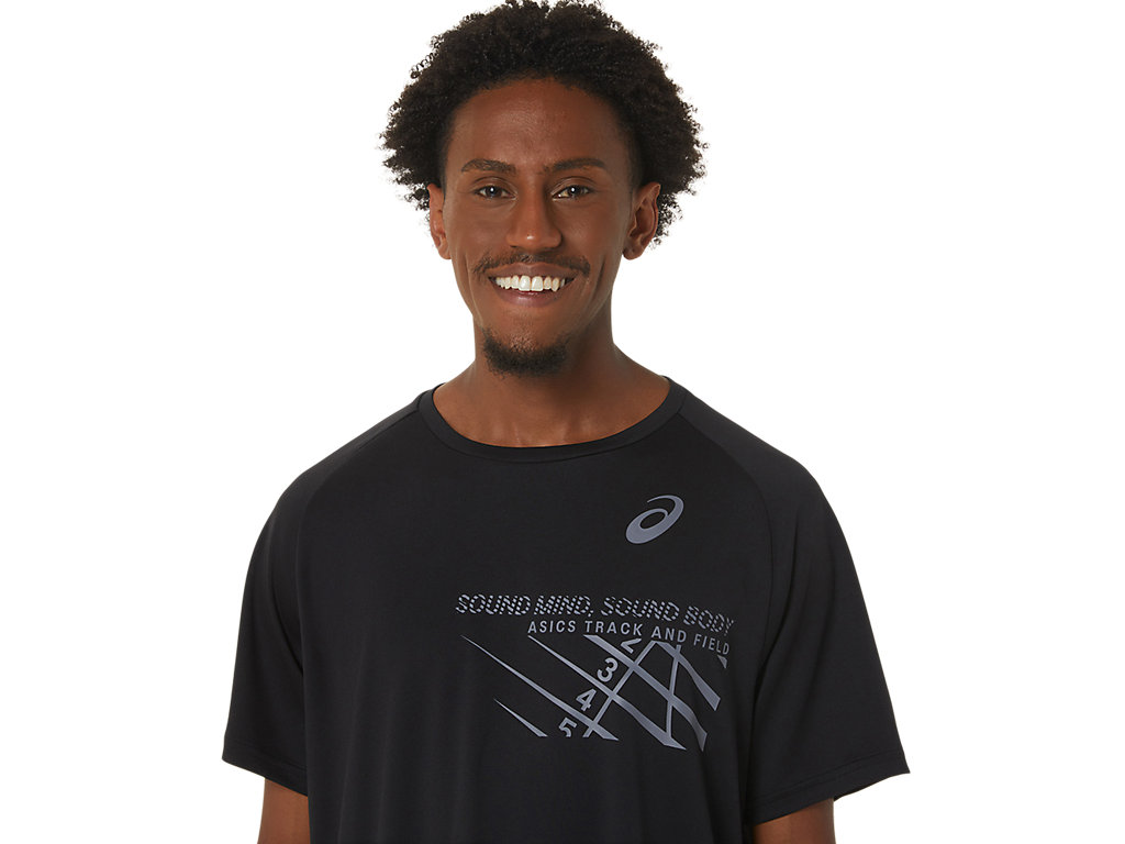 Men's Asics Finish Line Graphic Sleeve T Shirts Black | 9137-SQJWC