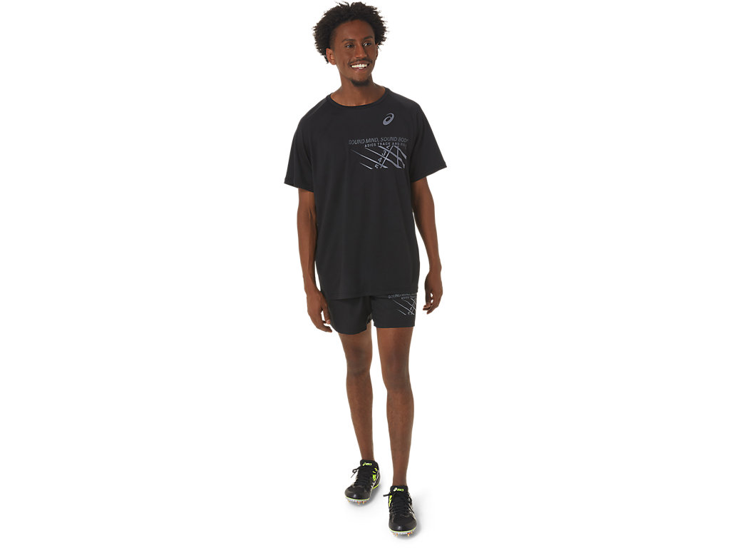 Men's Asics Finish Line Graphic Sleeve T Shirts Black | 9137-SQJWC