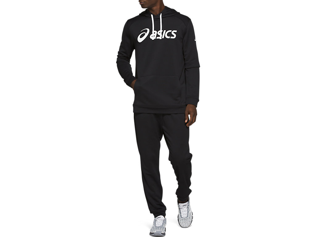 Men's Asics French Terry Hoodie Black / White | 8764-JWTCX