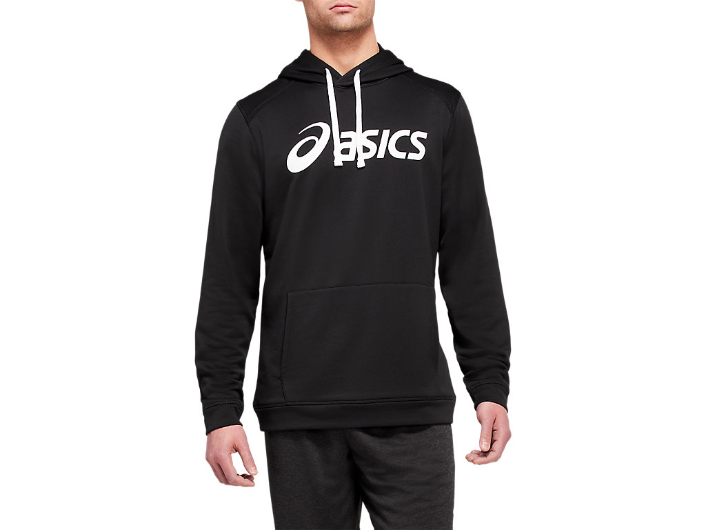 Men\'s Asics French Terry Hoodie Black / White | 8764-JWTCX