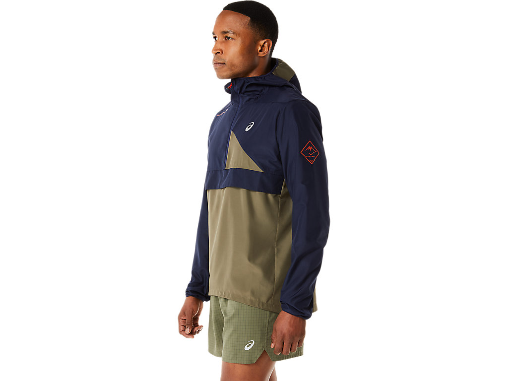 Men's Asics Fujitrail Anorak Jackets Green | 8247-OKSAE