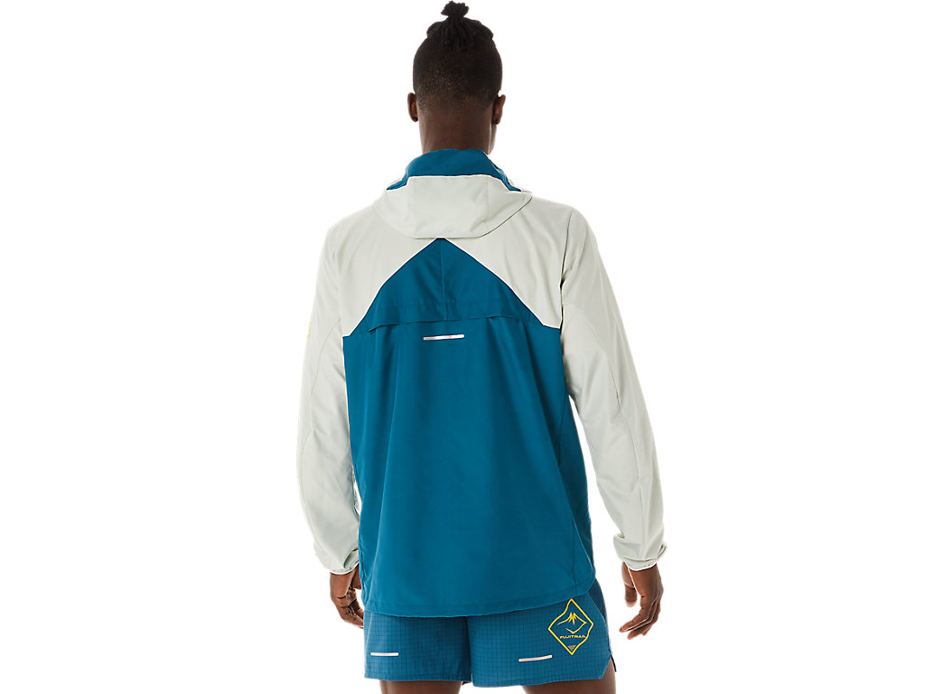 Men's Asics Fujitrail Anorak Jackets Turquoise / Light Olive | 4350-LEGSO