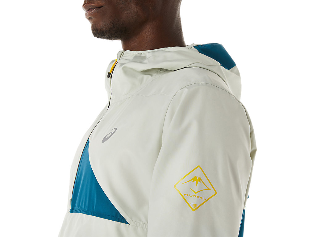 Men's Asics Fujitrail Anorak Jackets Turquoise / Light Olive | 4350-LEGSO