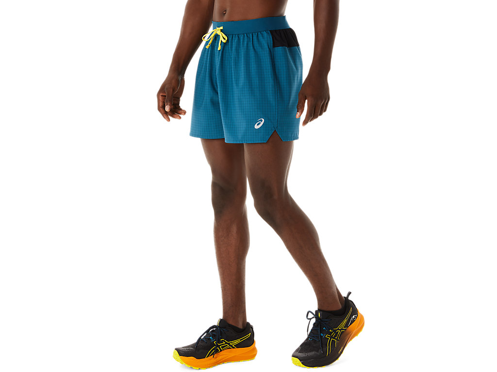 Men's Asics Fujitrail Logo Shorts Turquoise / Yellow | 5930-VGNEI