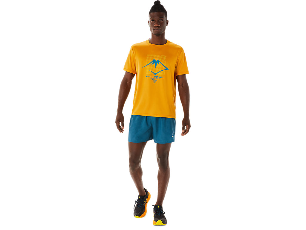 Men's Asics Fujitrail Logo Shorts Turquoise / Yellow | 5930-VGNEI