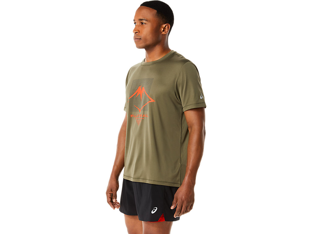 Men's Asics Fujitrail Logo Sleeve T Shirts Green | 4250-UWKEC