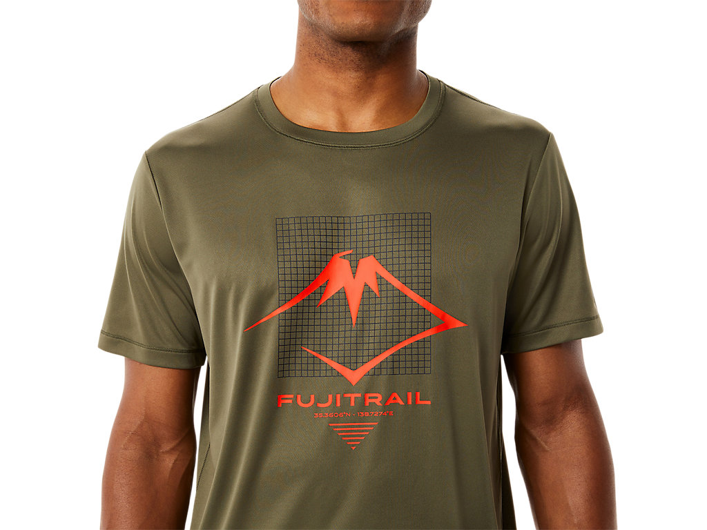 Men's Asics Fujitrail Logo Sleeve T Shirts Green | 4250-UWKEC