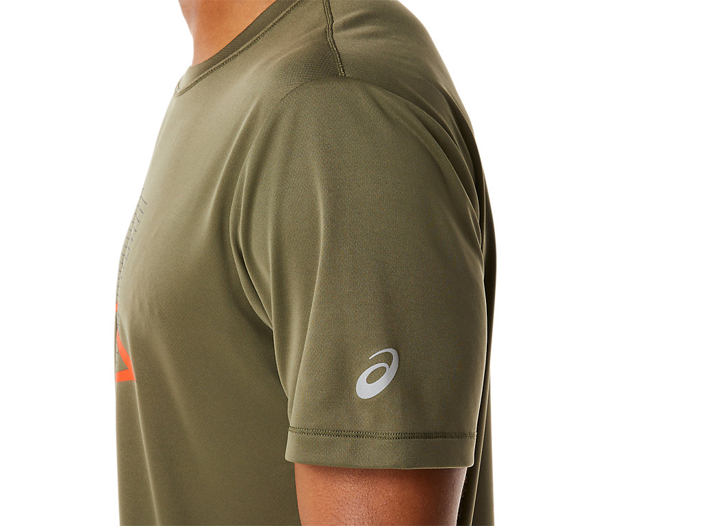 Men's Asics Fujitrail Logo Sleeve T Shirts Green | 4250-UWKEC