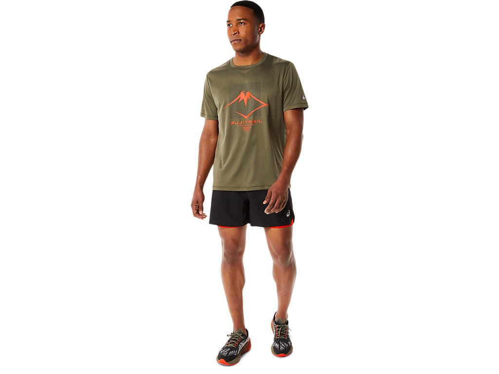 Men's Asics Fujitrail Logo Sleeve T Shirts Green | 4250-UWKEC