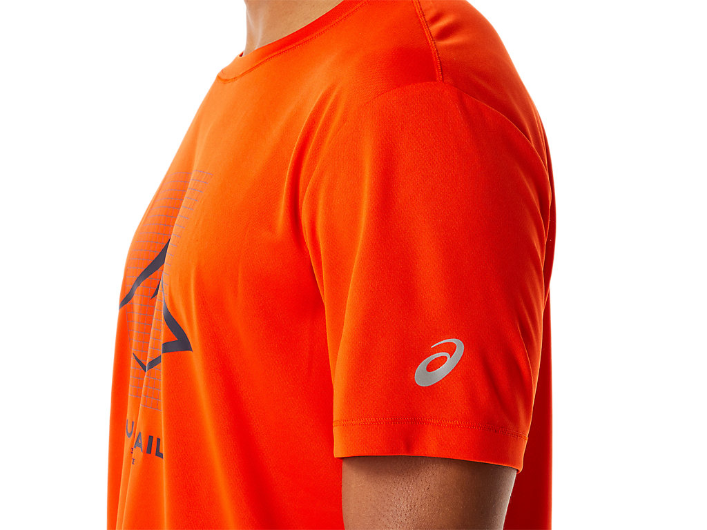 Men's Asics Fujitrail Logo Sleeve T Shirts Pink | 6025-GYVDI