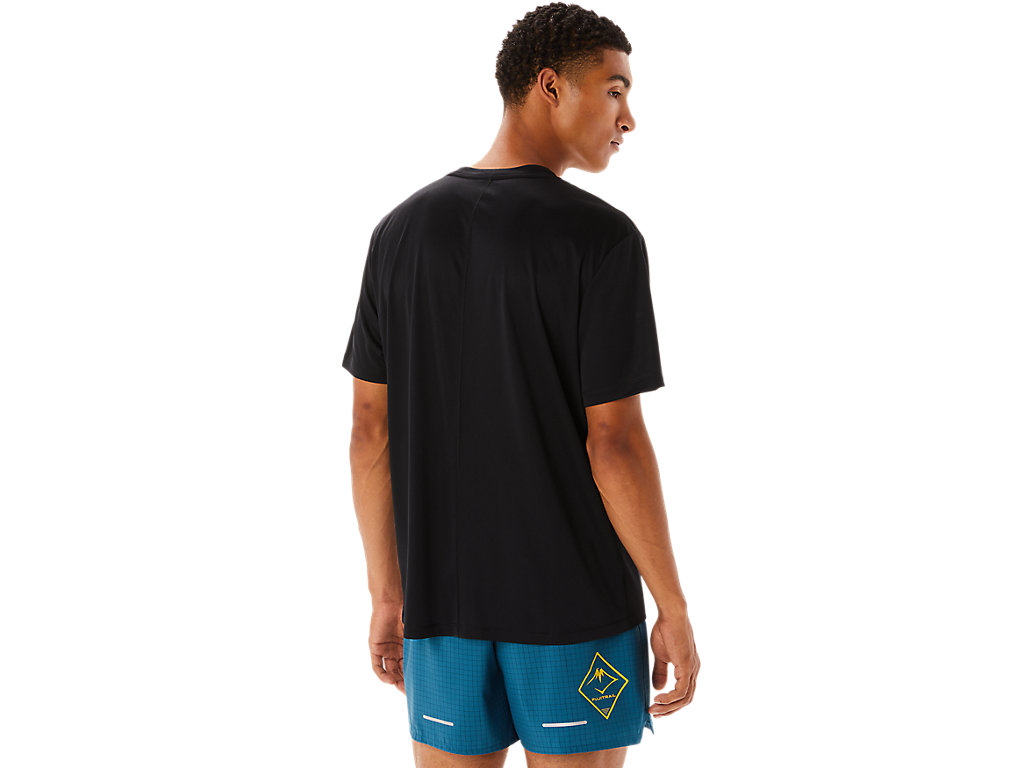 Men's Asics Fujitrail Logo Sleeve T Shirts Black | 6514-PCYIU