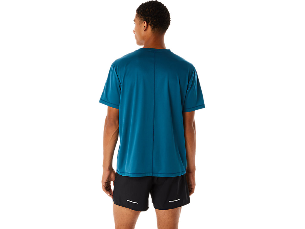 Men's Asics Fujitrail Logo Sleeve T Shirts Turquoise | 9064-SJXFE