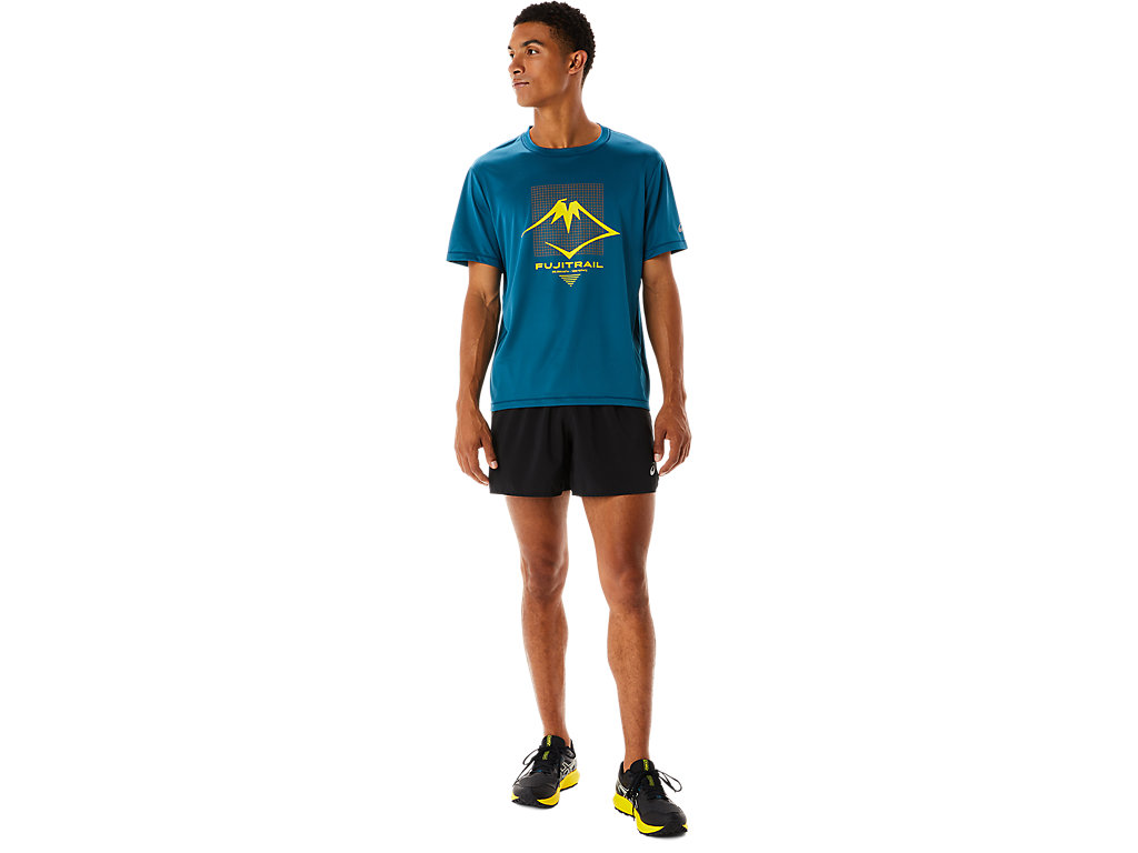 Men's Asics Fujitrail Logo Sleeve T Shirts Turquoise | 9064-SJXFE