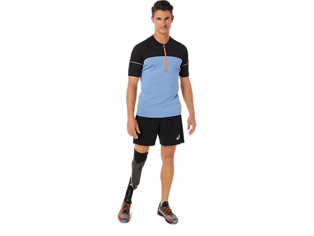 Men's Asics Fujitrail Shorts Black / Blue | 6708-VUGIZ