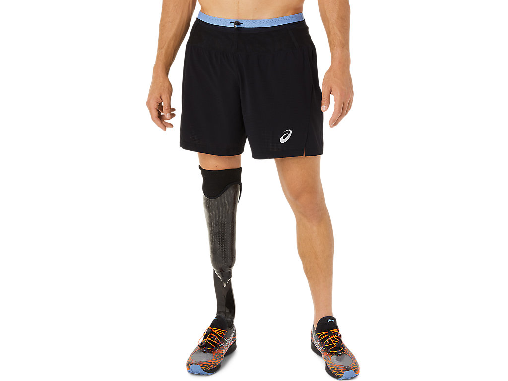 Men\'s Asics Fujitrail Shorts Black / Blue | 6708-VUGIZ