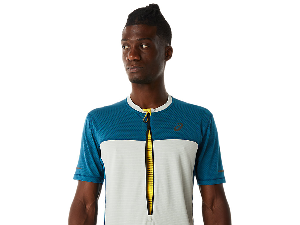 Men's Asics Fujitrail Sleeve T Shirts Turquoise / Light Olive | 1408-JFGCI