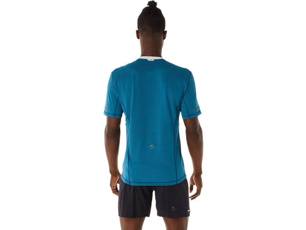 Men's Asics Fujitrail Sleeve T Shirts Turquoise / Light Olive | 1408-JFGCI