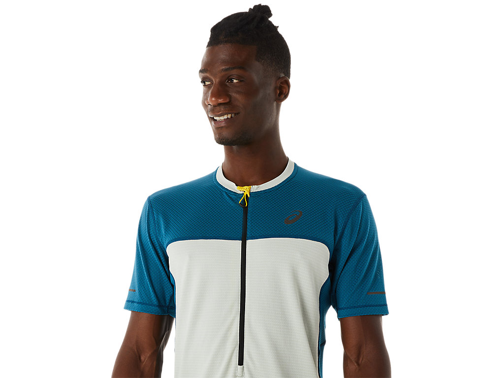 Men's Asics Fujitrail Sleeve T Shirts Turquoise / Light Olive | 1408-JFGCI