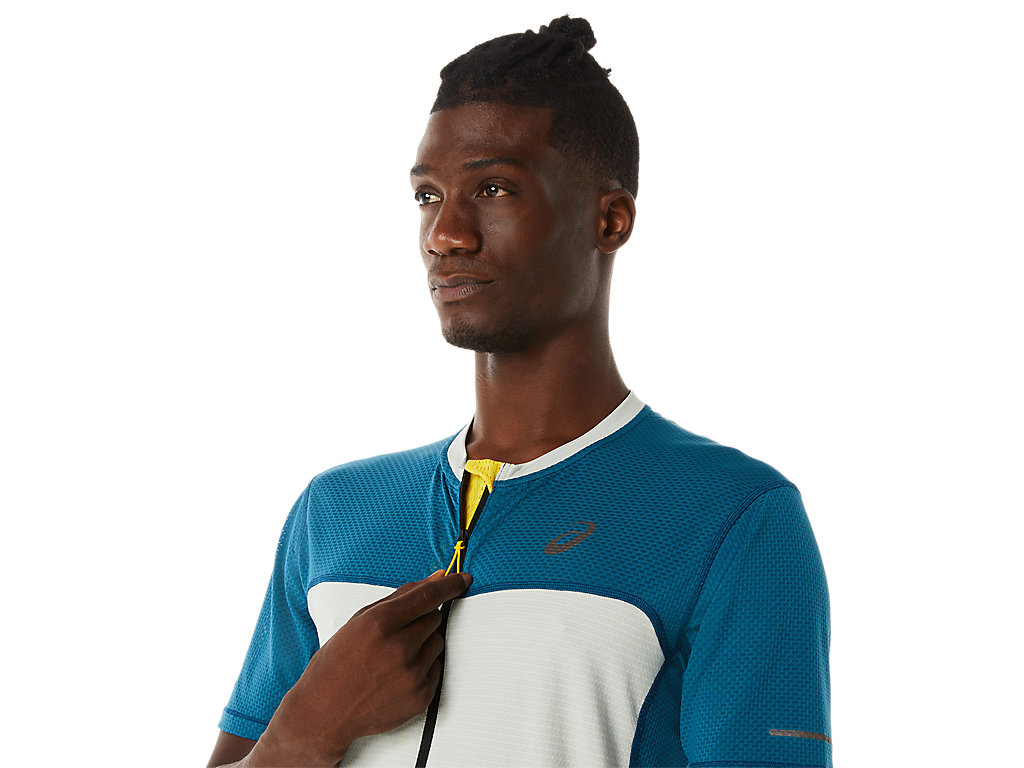 Men's Asics Fujitrail Sleeve T Shirts Turquoise / Light Olive | 1408-JFGCI