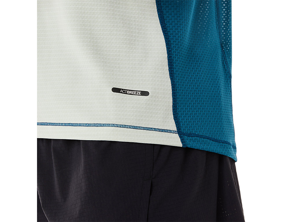 Men's Asics Fujitrail Sleeve T Shirts Turquoise / Light Olive | 1408-JFGCI