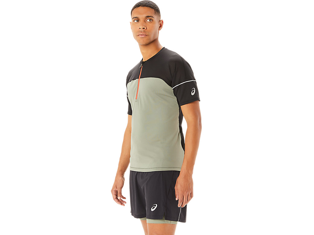 Men's Asics Fujitrail T Shirts Green / Black | 6794-CFIVE