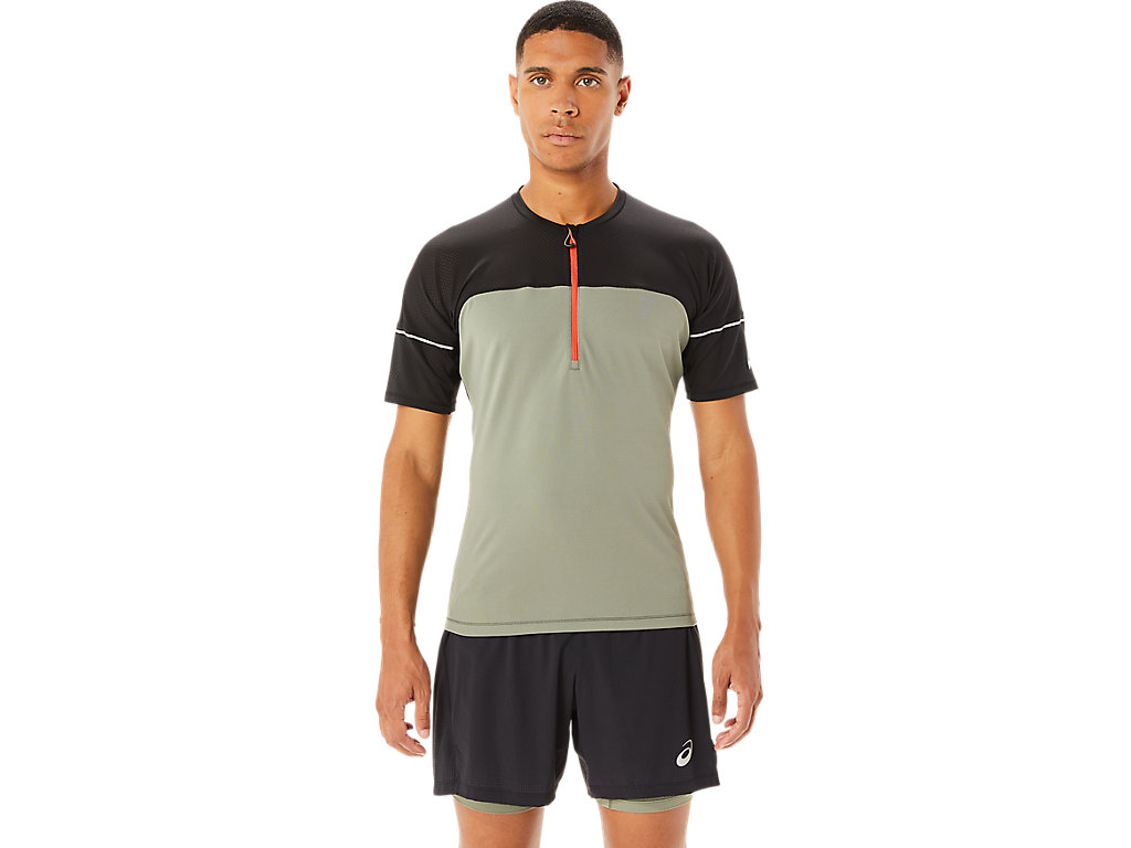 Men\'s Asics Fujitrail T Shirts Green / Black | 6794-CFIVE