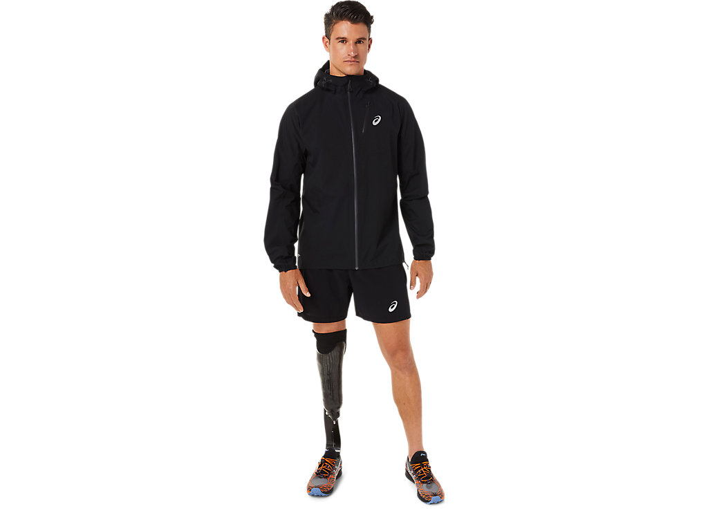 Men's Asics Fujitrail Waterproof Jackets Black | 0682-GYOSE