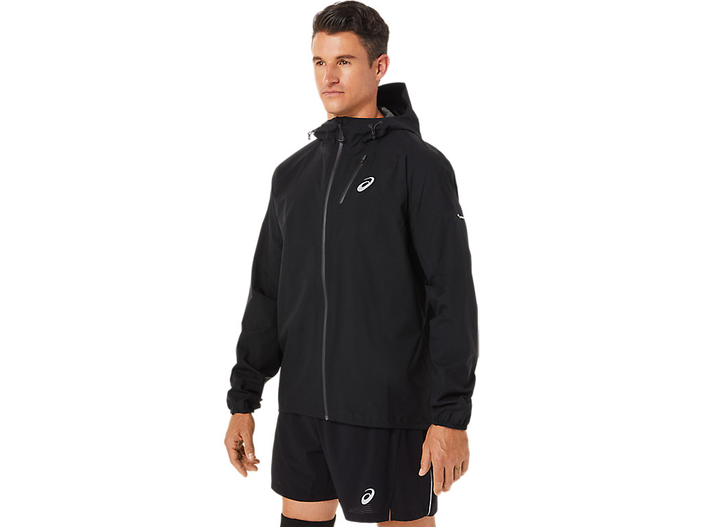 Men's Asics Fujitrail Waterproof Jackets Black | 0682-GYOSE