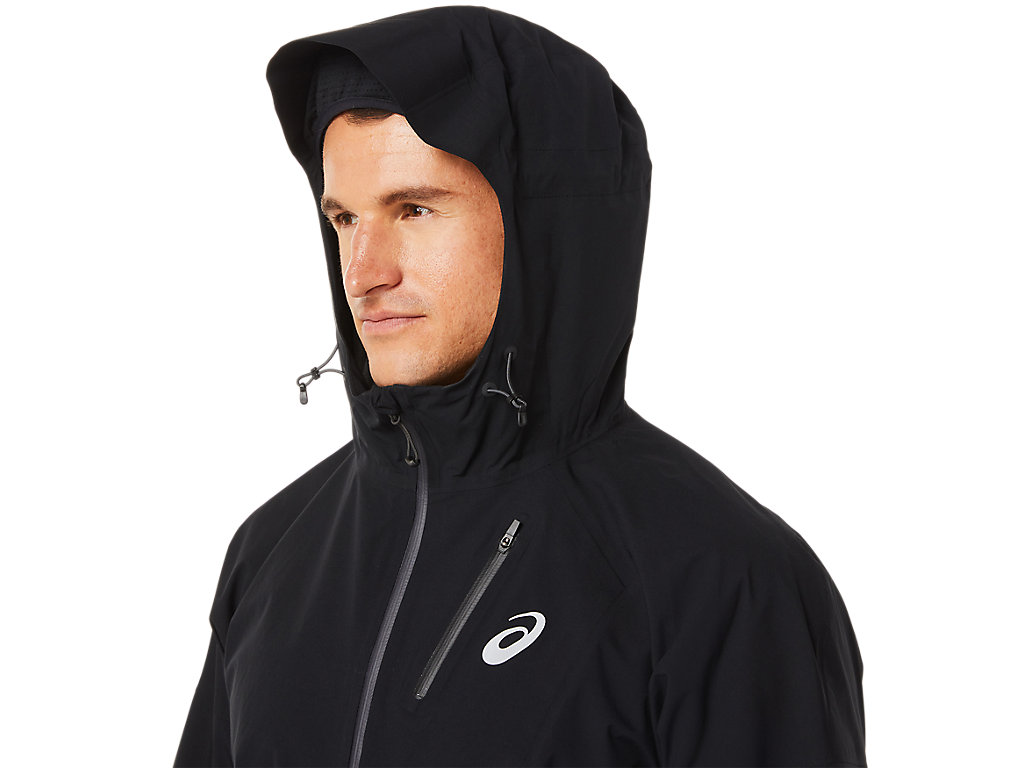 Men's Asics Fujitrail Waterproof Jackets Black | 0682-GYOSE