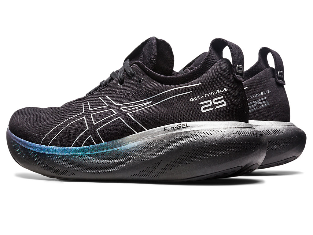 Men's Asics Gel-Nimbus 25 Platinum Running Shoes Black / Silver | 3456-PSCQW