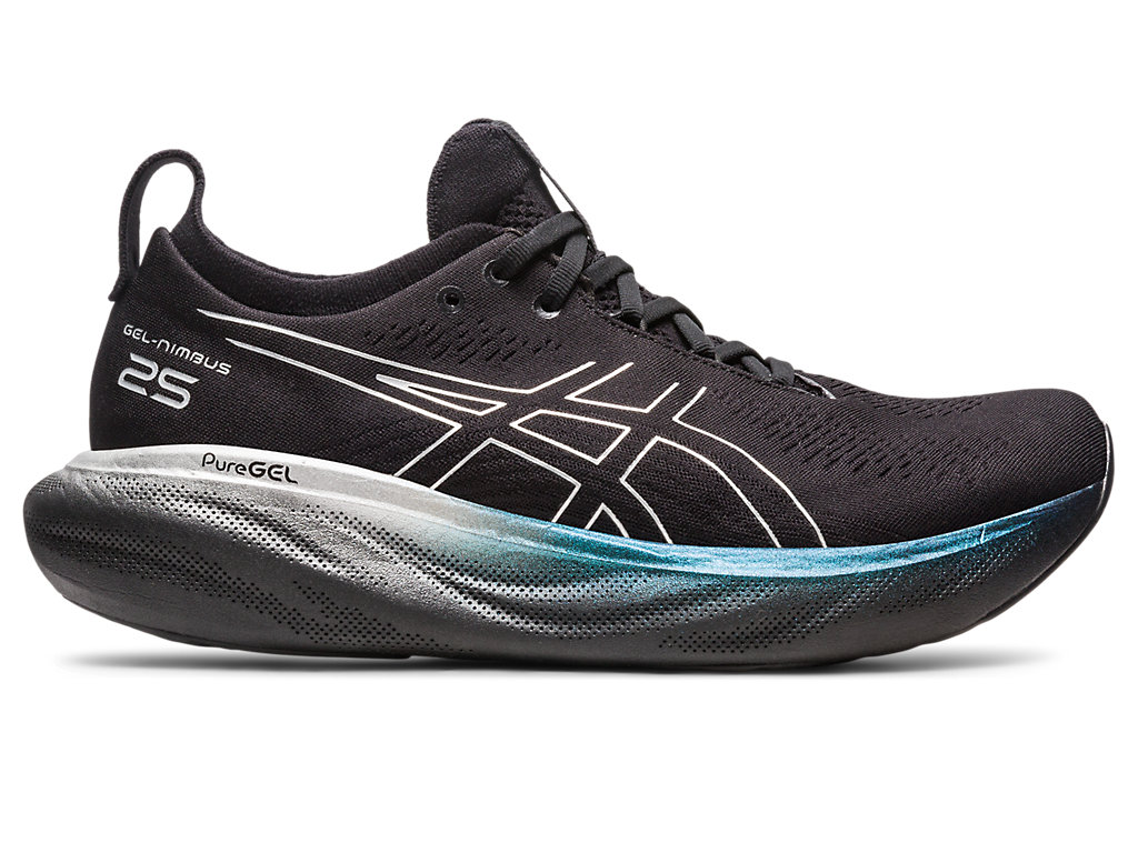 Men\'s Asics Gel-Nimbus 25 Platinum Running Shoes Black / Silver | 3456-PSCQW