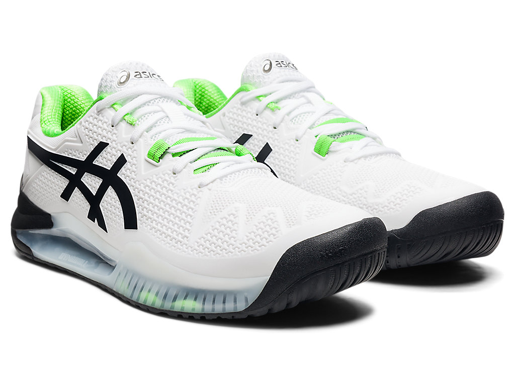 Men's Asics Gel-Resolution 8 (2E) Tennis Shoes White / Green | 7041-JENDQ