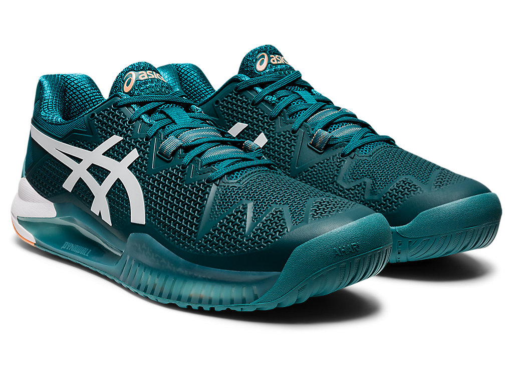 Men's Asics Gel-Resolution 8 Tennis Shoes Deep Green / White | 8219-TIZWN