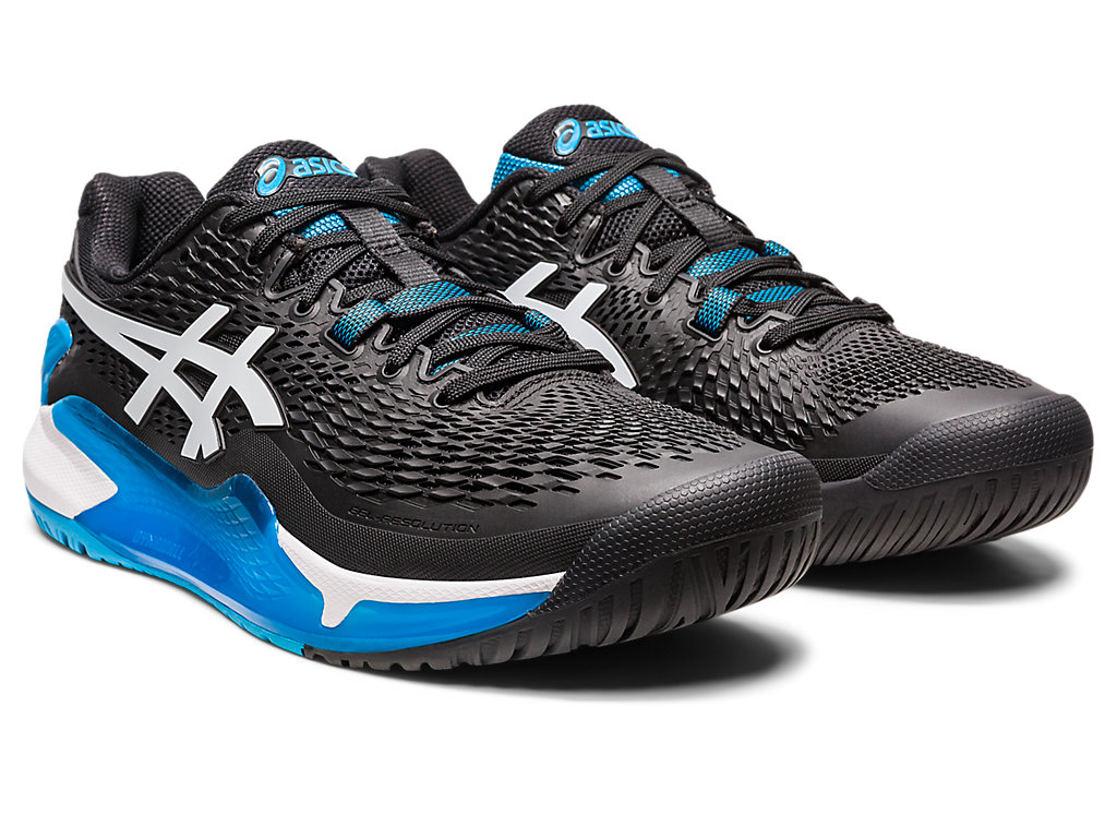 Men's Asics Gel-Resolution 9 Tennis Shoes Black / White | 5187-UDLTG