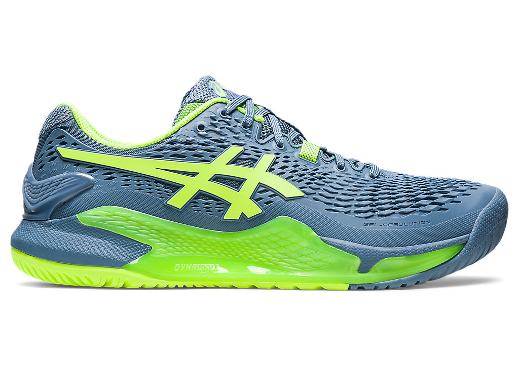 Men\'s Asics Gel-Resolution 9 Tennis Shoes Grey Blue / Green | 6127-PZRSJ